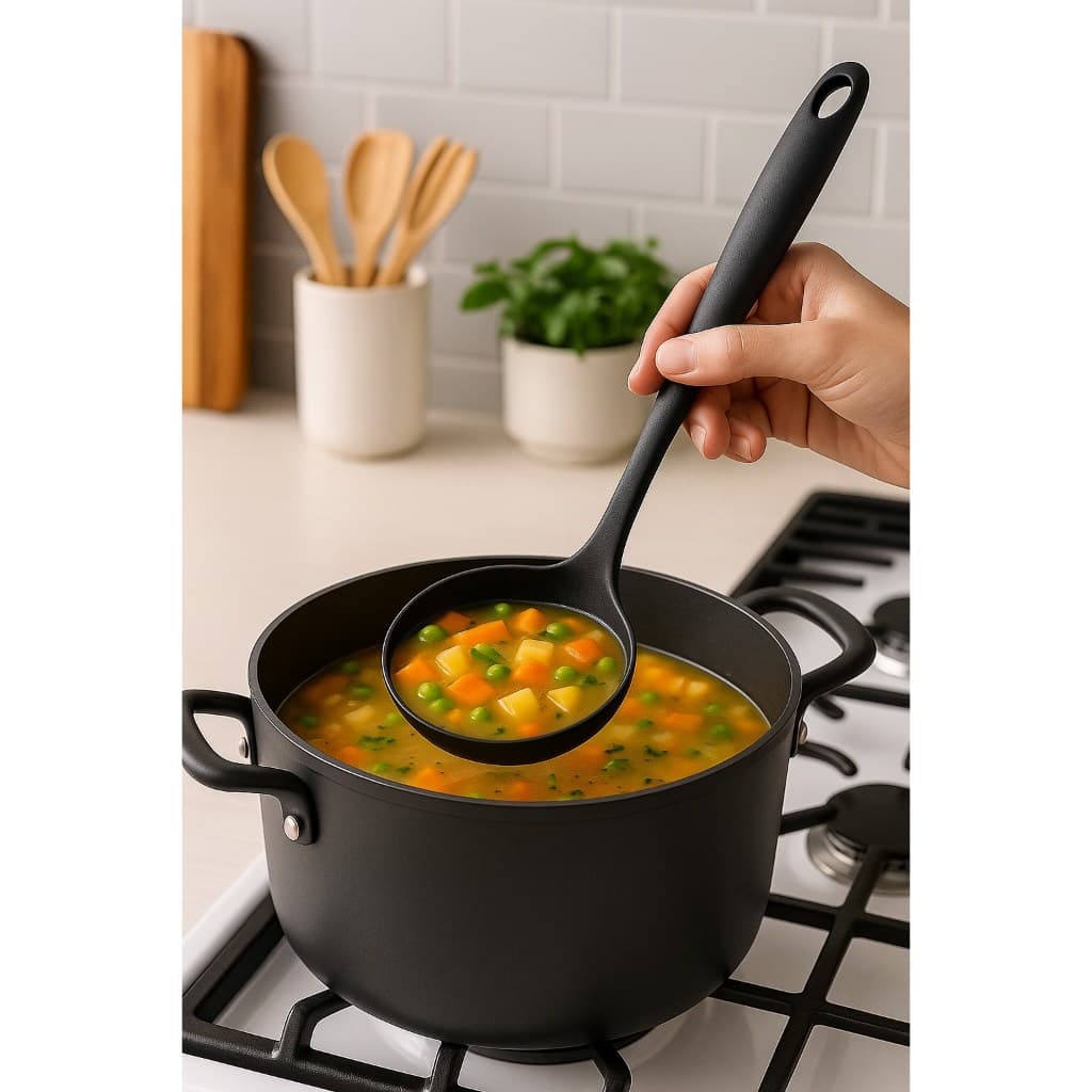 Concha de Silicone Preta Resistência Térmica -50°C a 220°C Utensílio Cozinha Sopa Feijão Molhos e Caldos