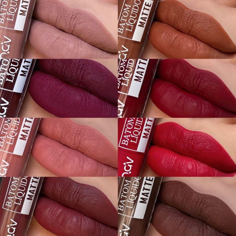 Kit com 8 Batom Líquido Matte cores sortidas 1 de cada cor Mahav 4ml