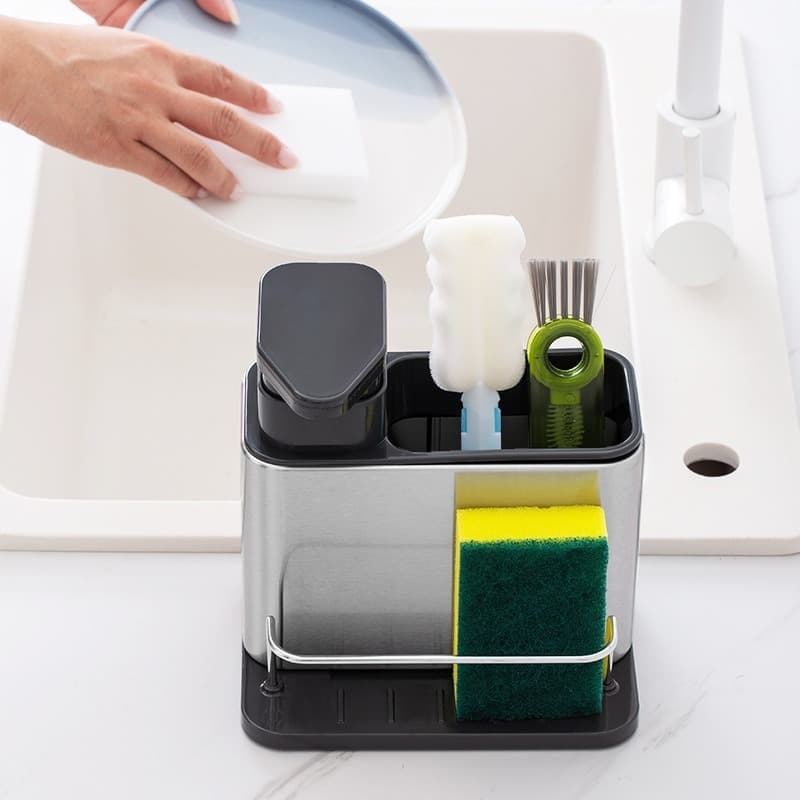 Organizador Pia Porta Detergente Inox Suporte Esponja Sabão Escorredor Drenagem Adesivo Cozinha