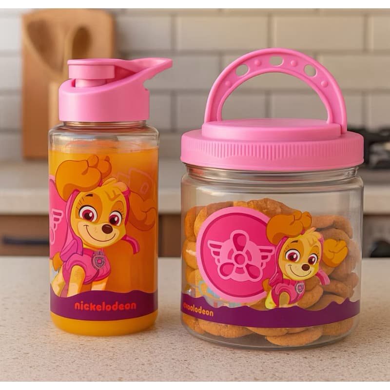 Kit Infantil Hora do Lanche Garrafinha De Agua 500ml + Pote Com Alça 1L Patrulha Canina