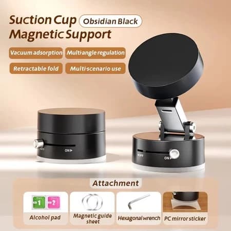 Suporte magnético dobrável 360° para carro com adsorção a vácuo dupla face para uma direção estável