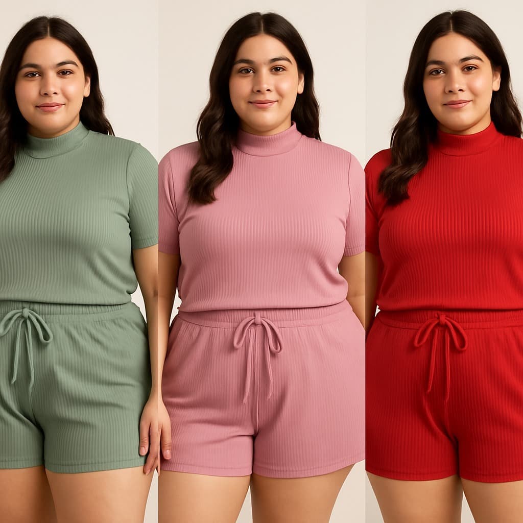 Kit 3 Short Canelado Adulto Plus Size GG - Veste do 44 ao 50