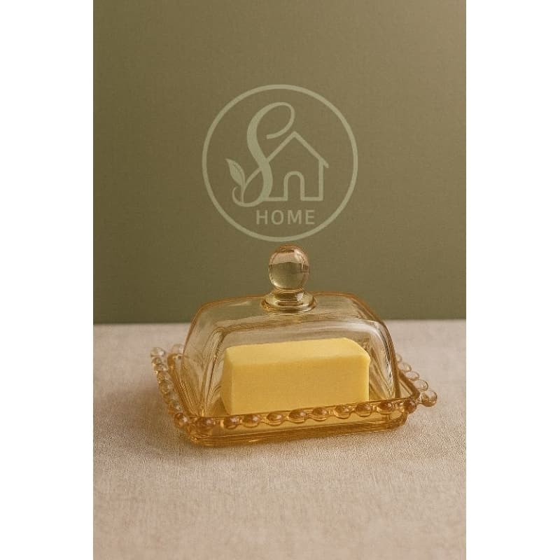 Manteigueira de Cristal Pearl Âmbar Metalizado 14cm x 9cm x 8cm - WolffWolff