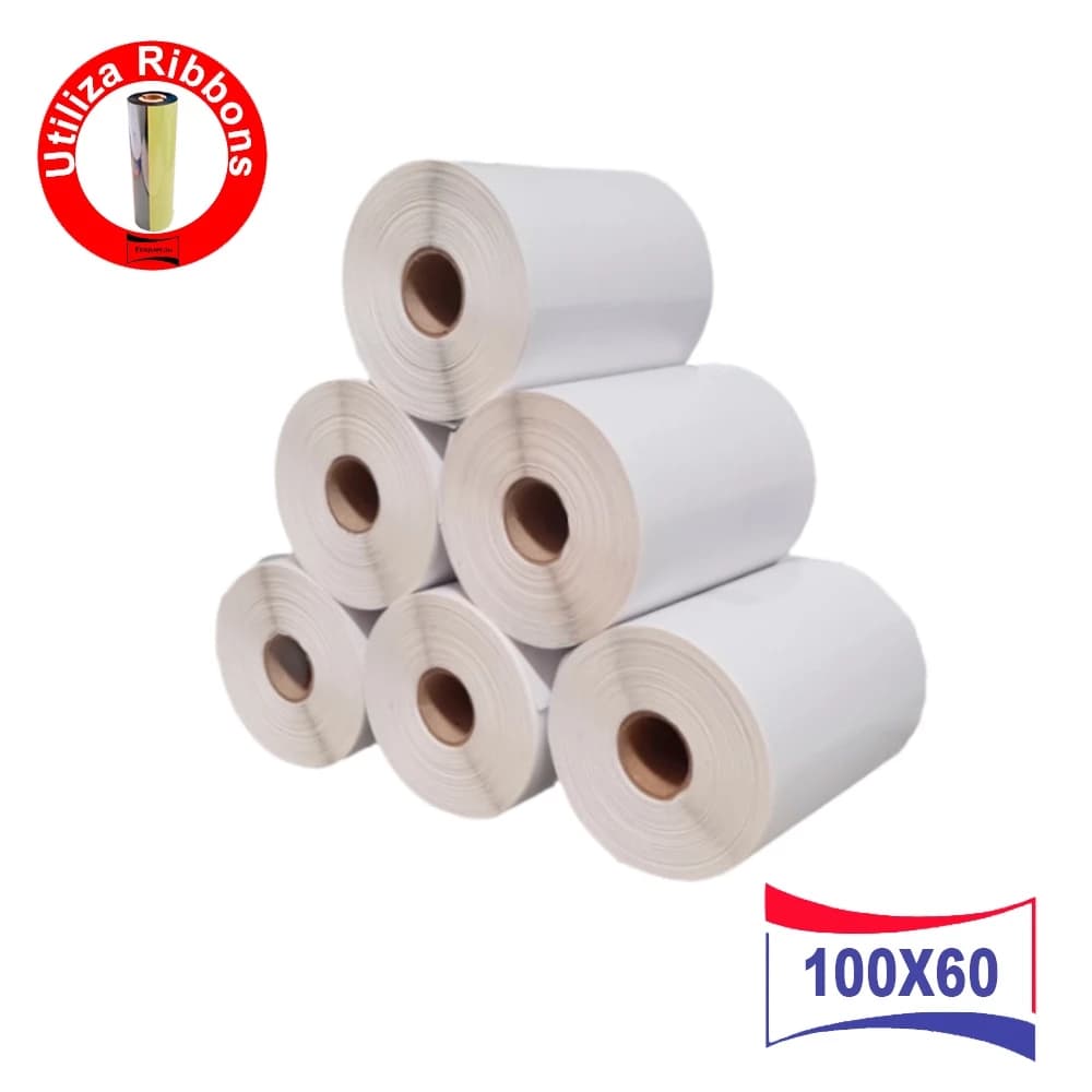 Kit 6 Rolos Etiqueta 100x60 mm 10x6 cm Couche Elgin, L42, Argox, Zebra