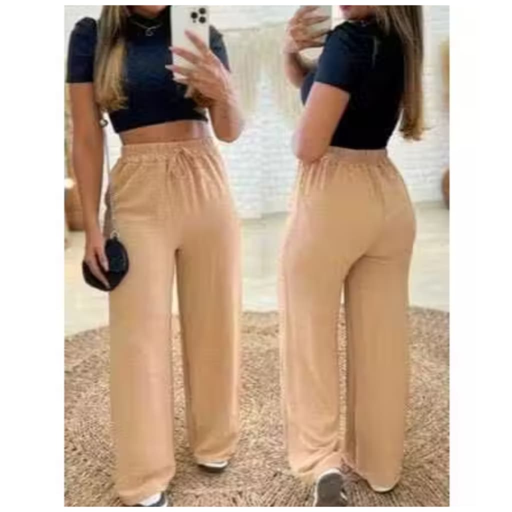 Calça Pantalona Femenino Teçido Duna Com Bolso e Elástico na Cintura P"M"G"GG"