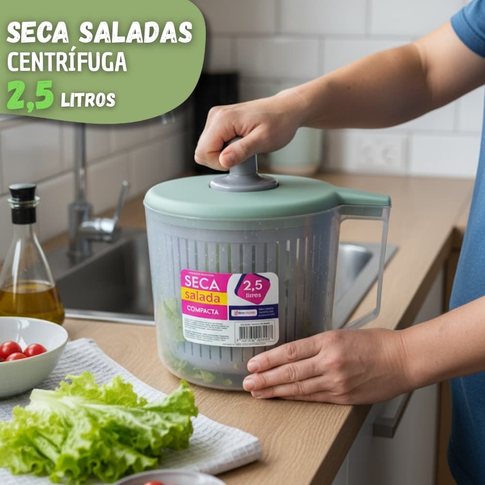 Centrífuga de Salada Manual 2,5L Secador de Verduras e Legumes Compacto Prático e Durável