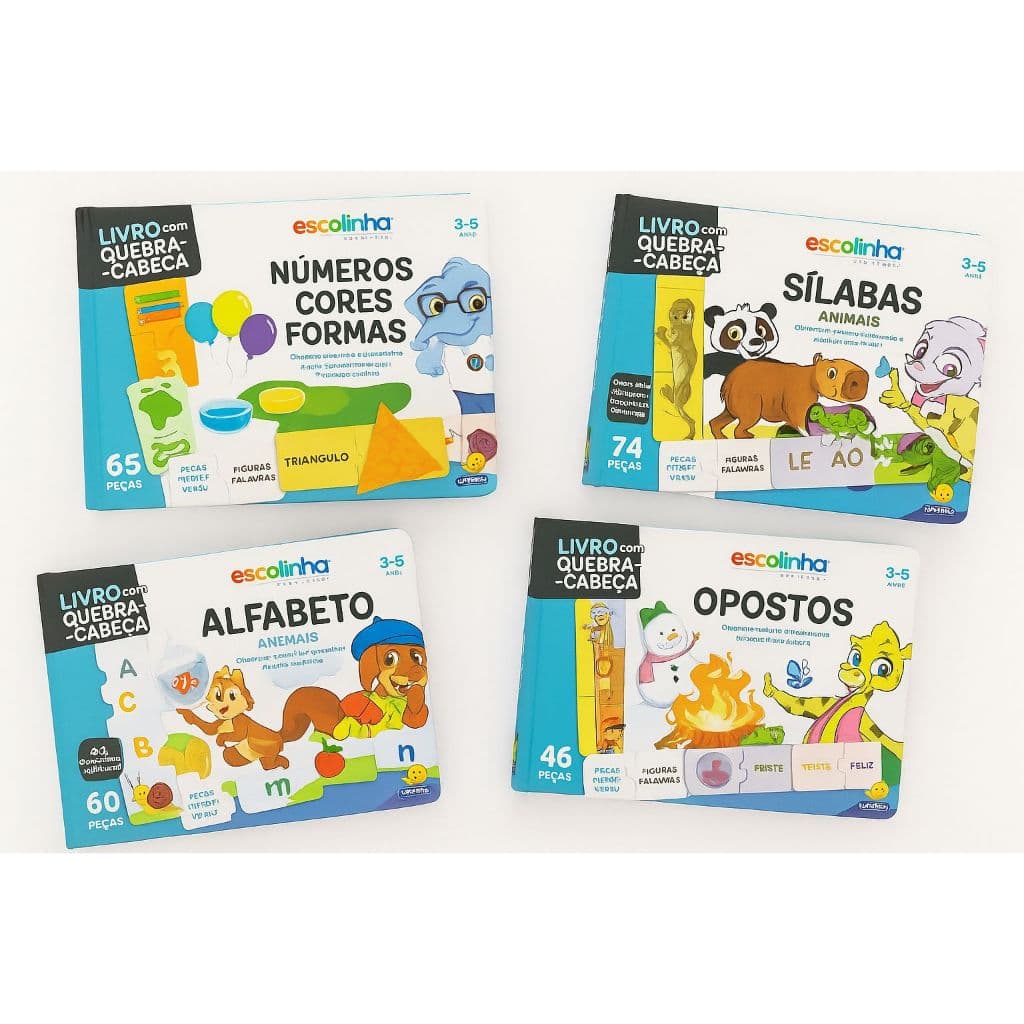 Coleção Livros com Quebra-Cabeça para Crianças – Aprender Brincando: Opostos, Alfabeto, Sílabas, Cores e Formas