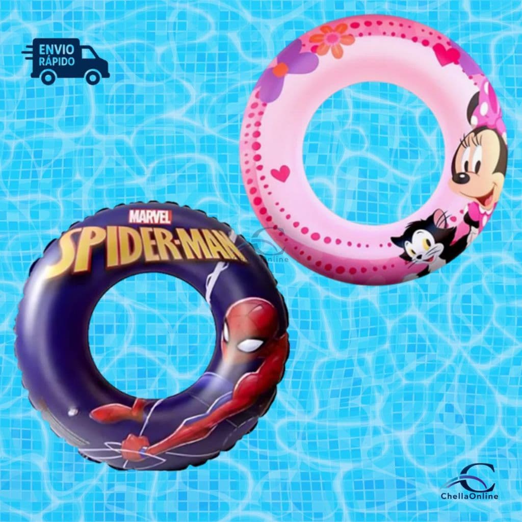 Bóia Circular Inflável 72cm Infantil Personagens – Etitoys (Spider-Man e Minnie)