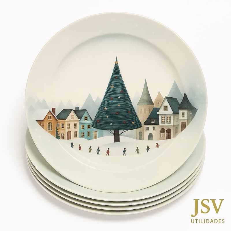 Kit 6 Pratos Jantar Raso Natalinos 25cm Melamina – Ceia Festas Mesa Posta