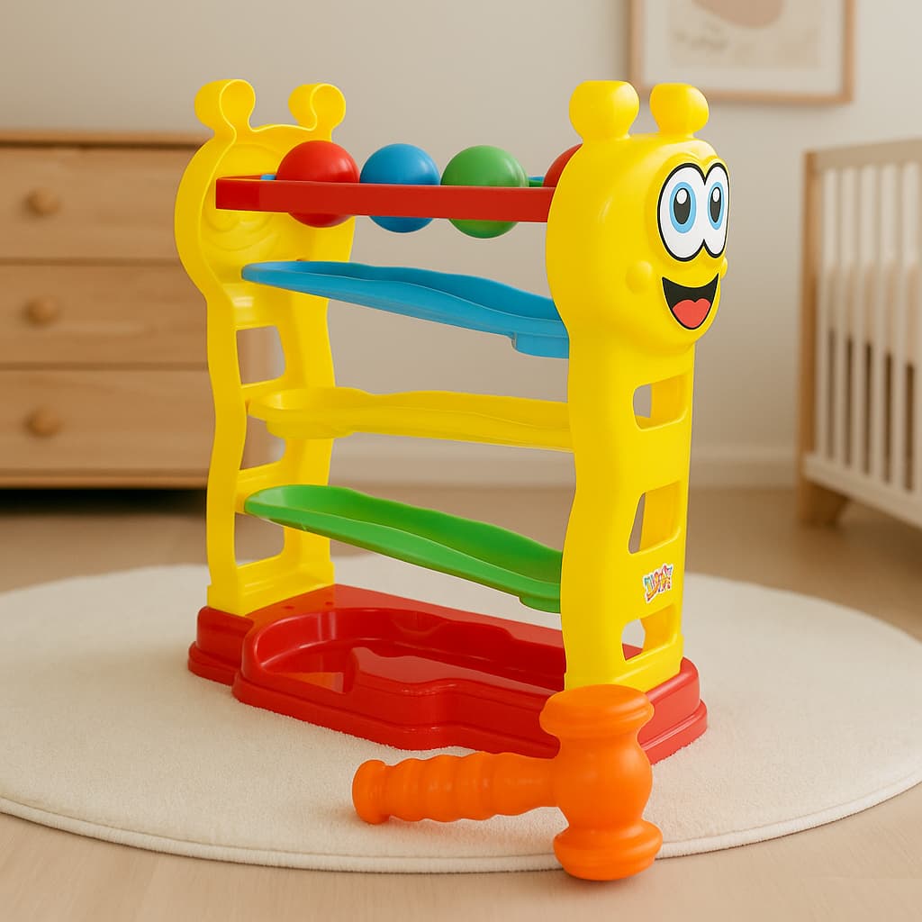 Brinquedo Bate Bolinha com Martelinho Educativo Didático Coordenação Motora Bebê 1 Ano Baby Peia
