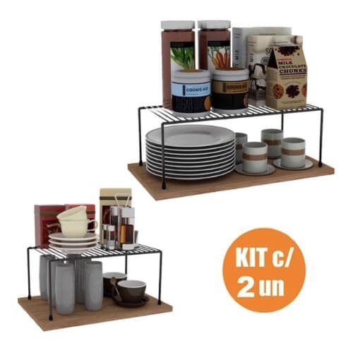 Kit Organizador Cozinha Aramado Prateleiras Aço Luxo 2 Tamanhos