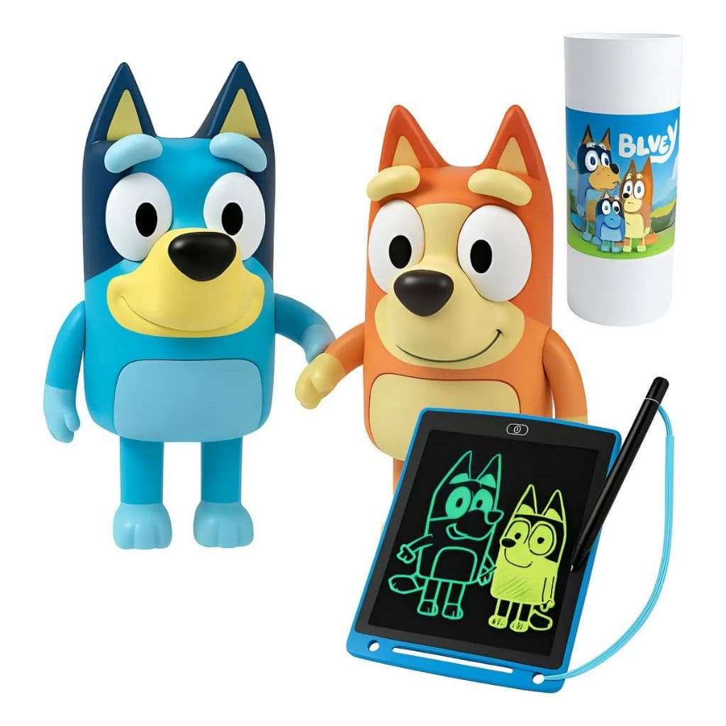Kit Boneca Bluey e Bingo Original + Lousa Mágica Brinquedos de Menino e Menina Embalado Presente