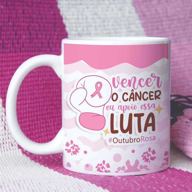 Caneca Personalizada Outubro Rosa Cuidado Combate Contra o Câncer de Mama Presente Para Amiga Conscientizar
