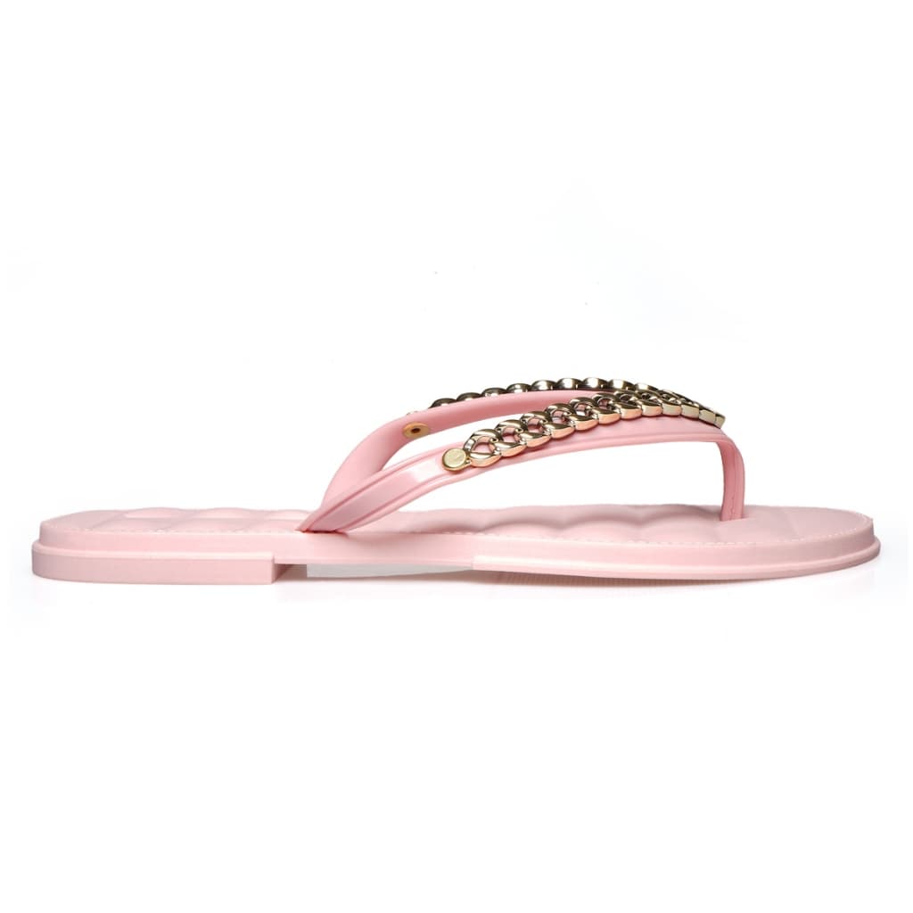 Chinelo Feminino Lançamento Com Corrente Dourada em V PVC Confortável