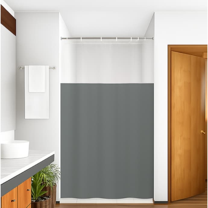 Cortina de Box Vinil Com Visor C/ Ganchos