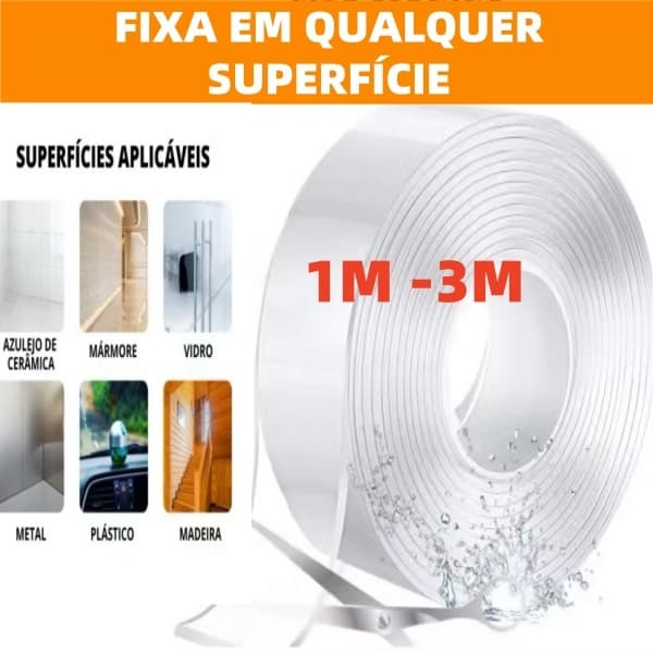 Fita Dupla Face Extra Forte Transparente NanoGel Silicone Mágica Adesiva Cola na Parede Móvel Portae