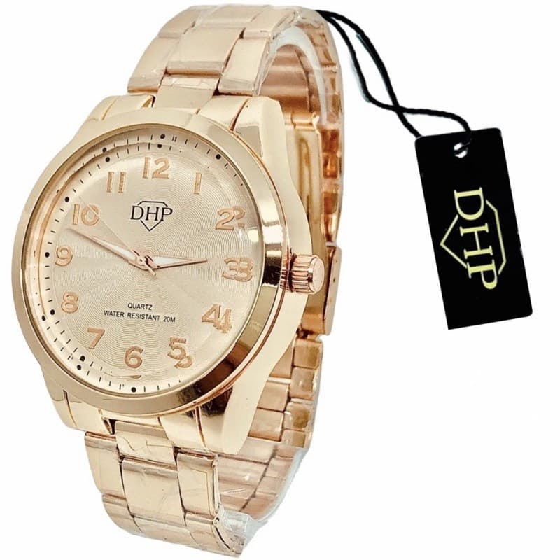 Relógio Feminino Dourado Rosé Original DHP À Prova D'Água Luxo Elegante