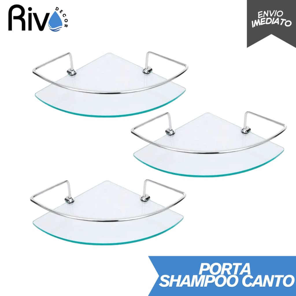 Kit 3 Porta Shampoo Suporte Prateleira Canto Vidro Incolor