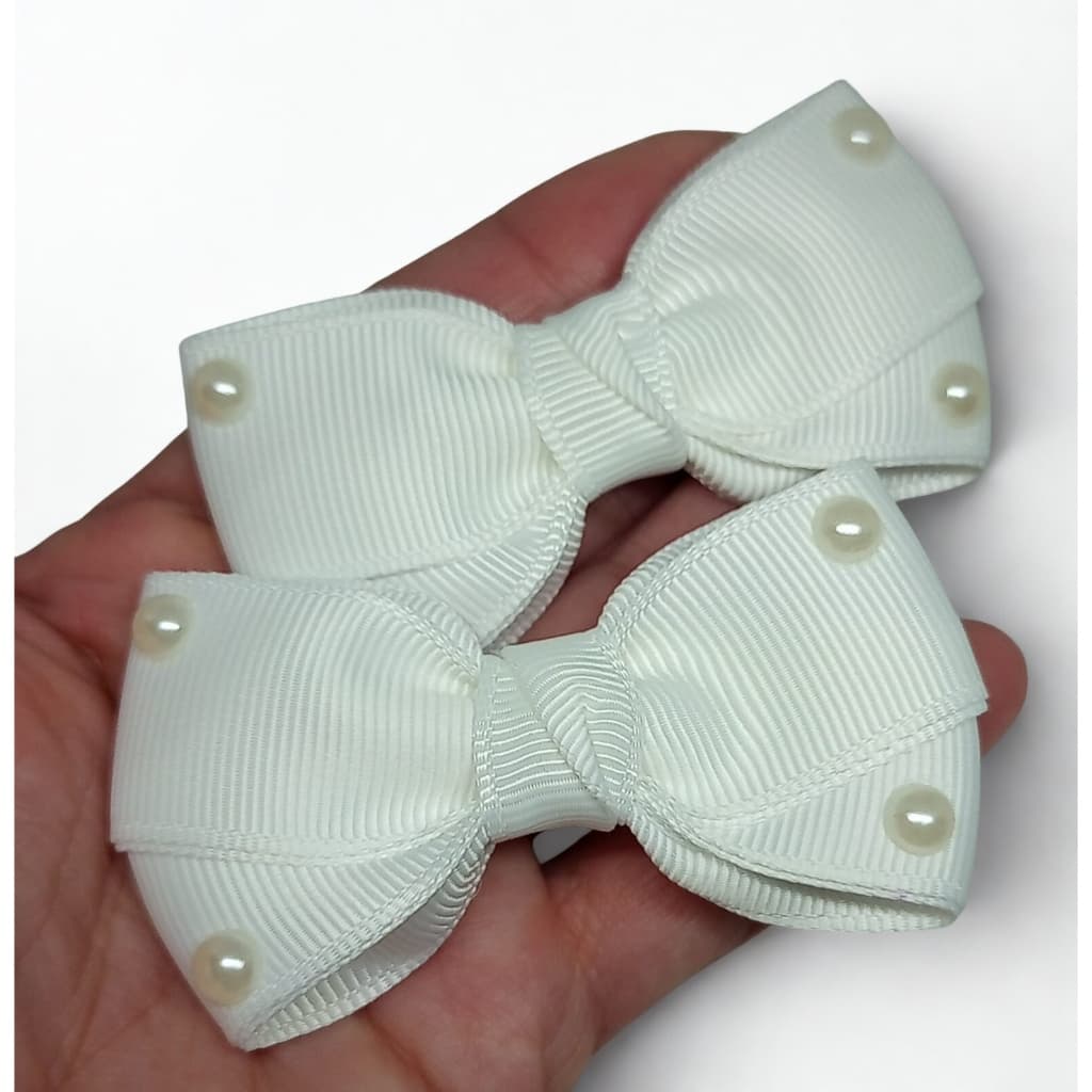Parzinho de Laço de cabelo infantil com pérolas
