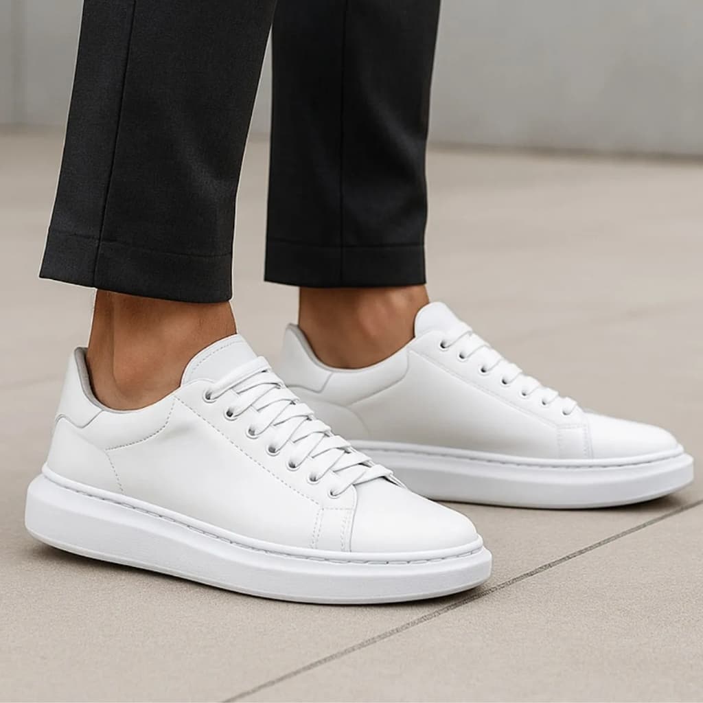 Tênis Masculino Branco Casual Oversize Sola Alta Flat Form Moda Masculina Estilo Urbano