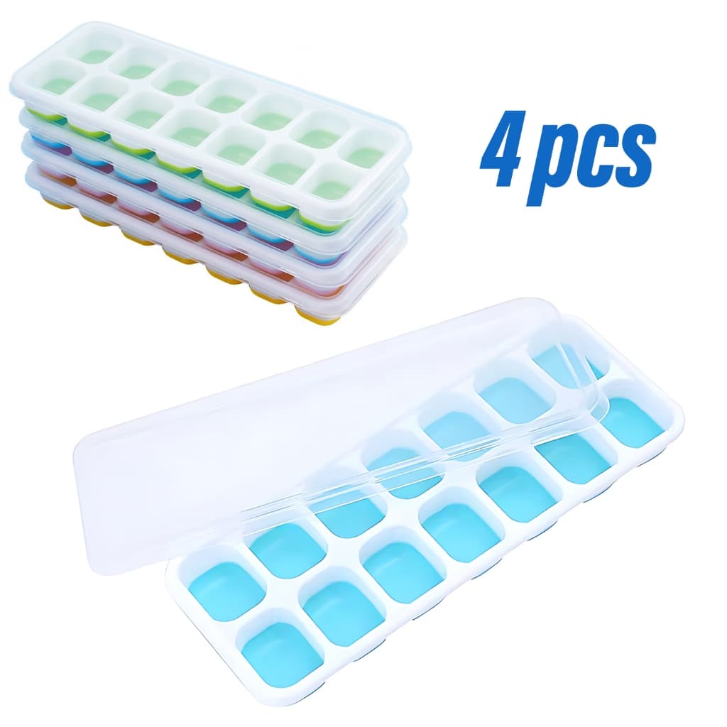 Forma de Gelo Fundo de Silicone Flexível Retira Fácil com Tampa - 14 cubos - Solta gelo fácil