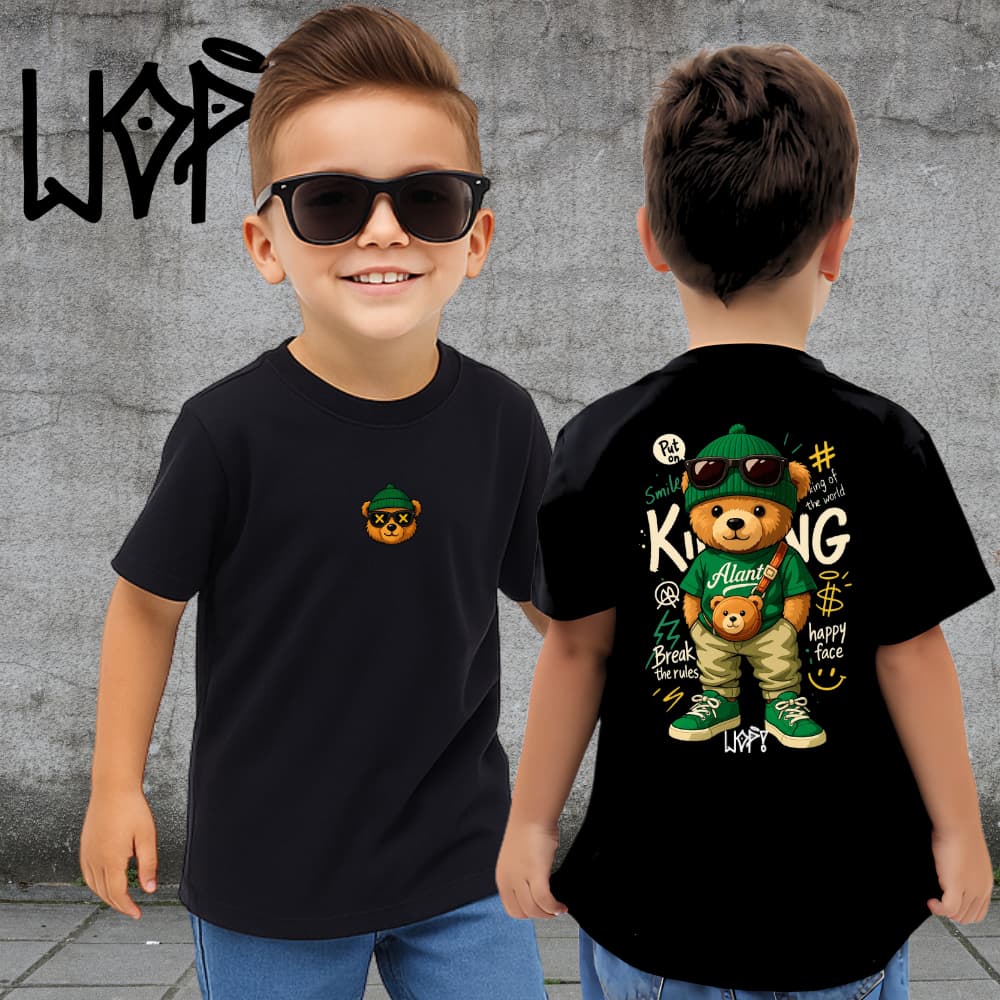 Camiseta Tshirt Infantil Streetwear Estampada Urso Modinha Algodão Confortável Verão Modelagem Unissex