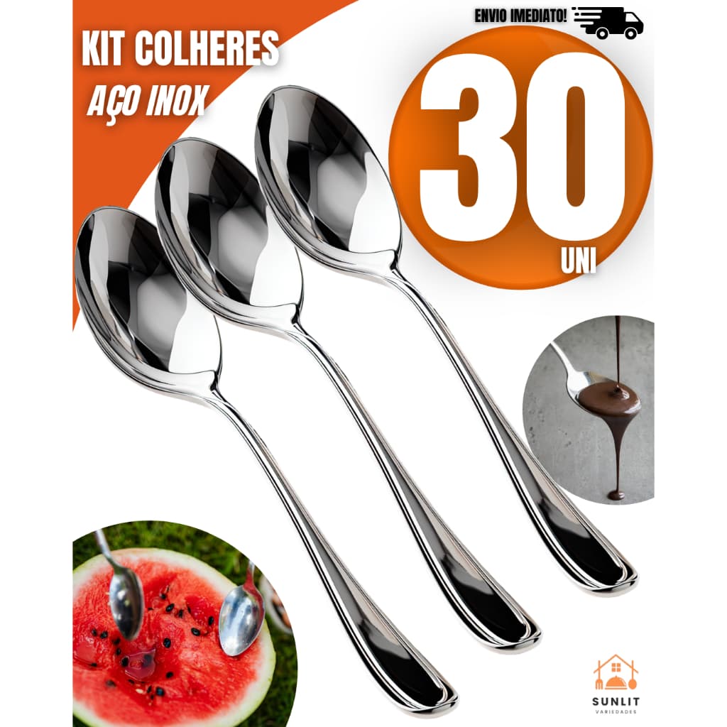 Kit Jogo Colher Inox – Utensílio Resistente e Indispensável para Refeições, Sobremesas e Uso Diário