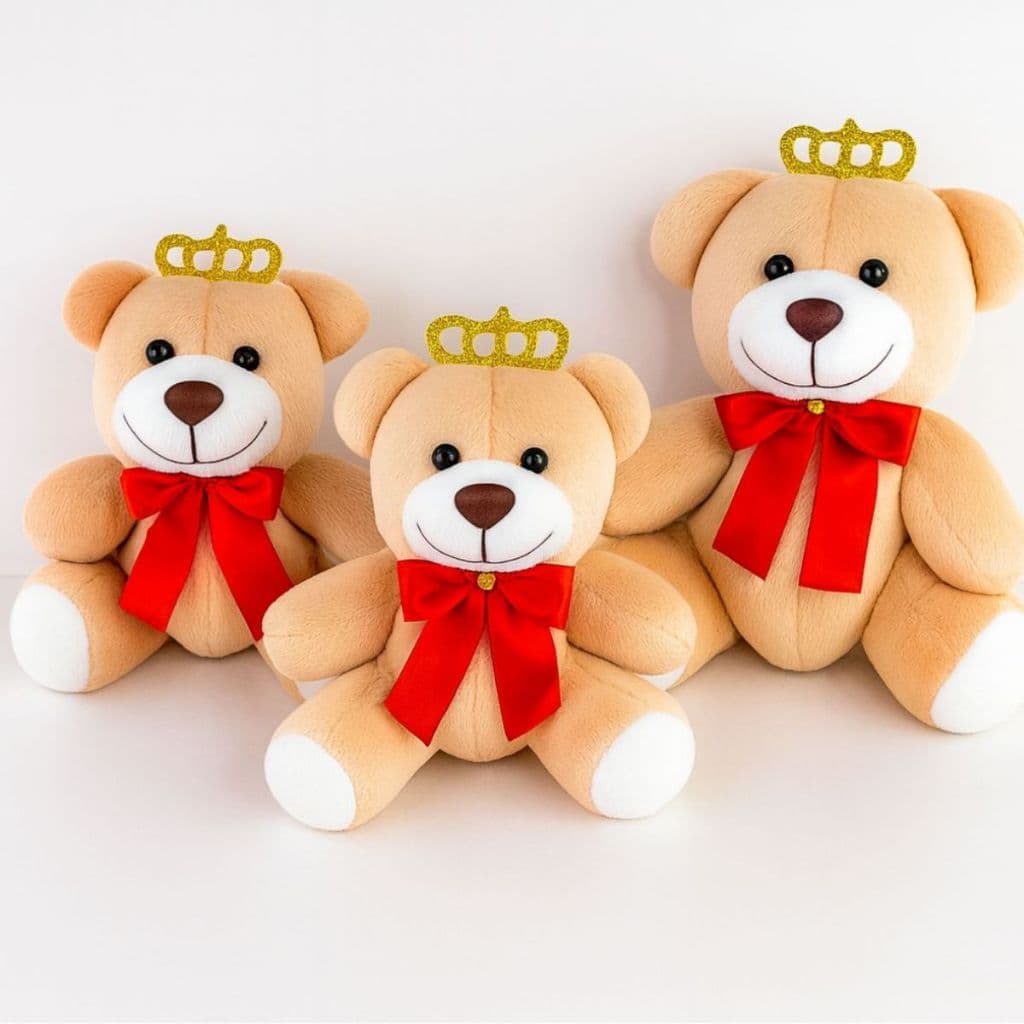 Trio de Ursos de Pelúcia Articulados Para Nicho Brinquedo Decoração Infantil e Presente Romântico