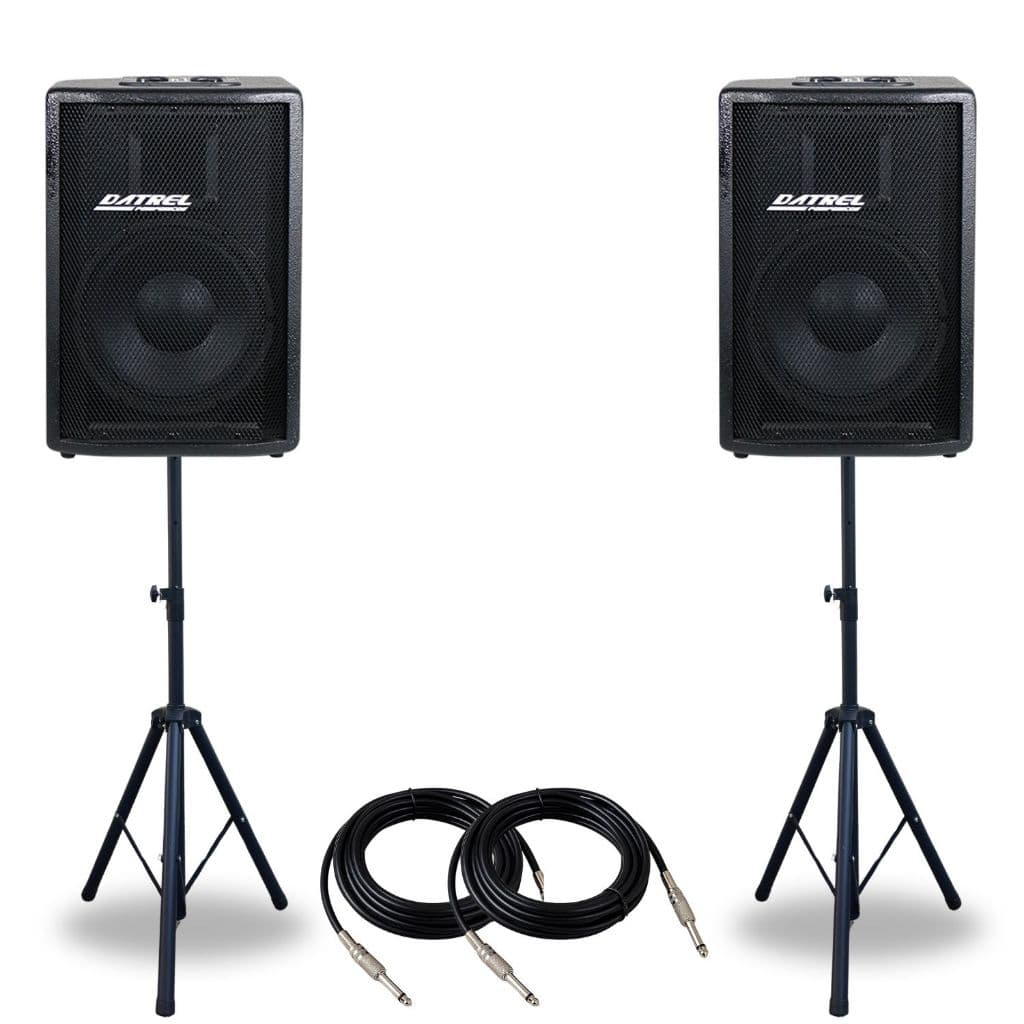 Kit 2 Caixas Som Datrel 400w Rms 10 Polegadas Ativa Amplificada Passiva Acustica Profissional + Suportes Pedestal Tripe