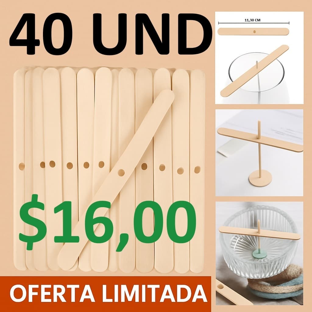 Kit 40 Centralizador de Pavio Para Velas Artesanais | Suporte Madeira Sustentável