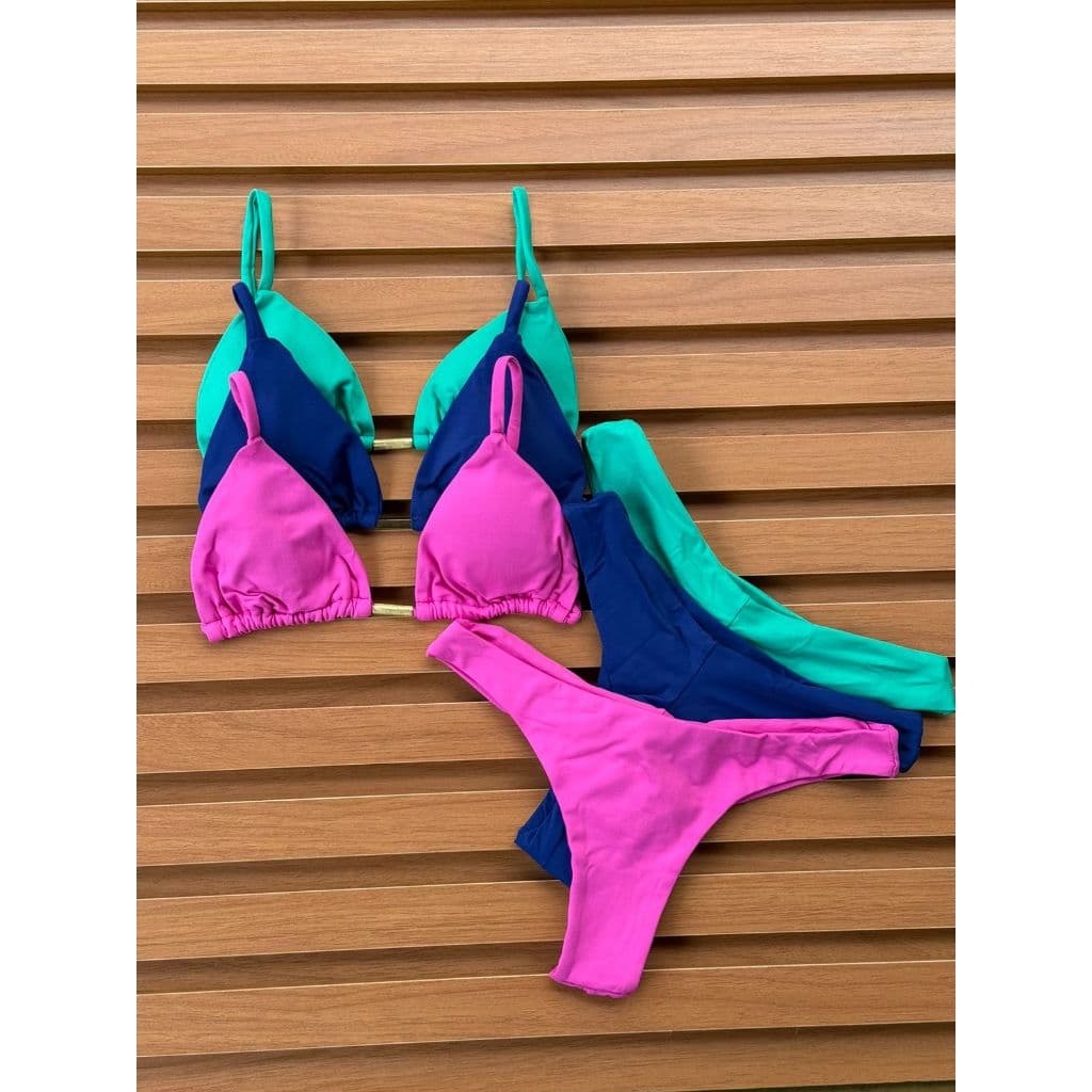 Kit 3 Biquínis asa delta calcinha fio duplo bojo removível busto cortininha