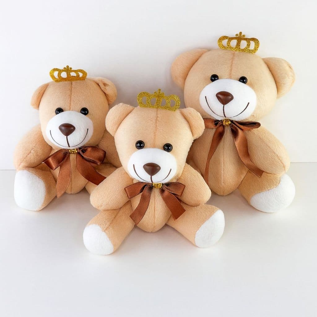 Trio De Urso Articulado Com Laço Marrom Pelúcia Para Nichos E Decorações Brinquedo Infantil