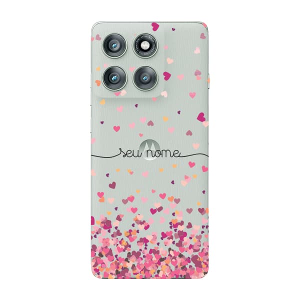 Capinha para Moto Edge 60 Pro Anti Impacto Personalizada - Chuva de corações rosa com nome