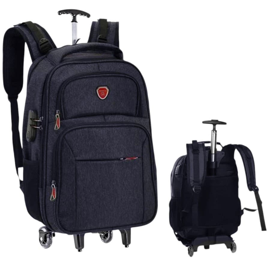 Carrinho mochila de rodinhas adulto e juvenil, produto premium, espaço para notebook, trava antfurto