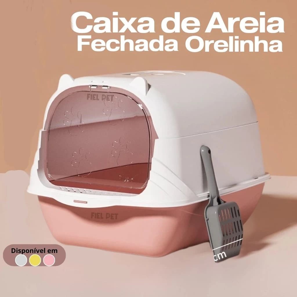 Caixa de Areia Fechada para Gato Banheiro Sanitário Orelinha c/ Pá Higiênica