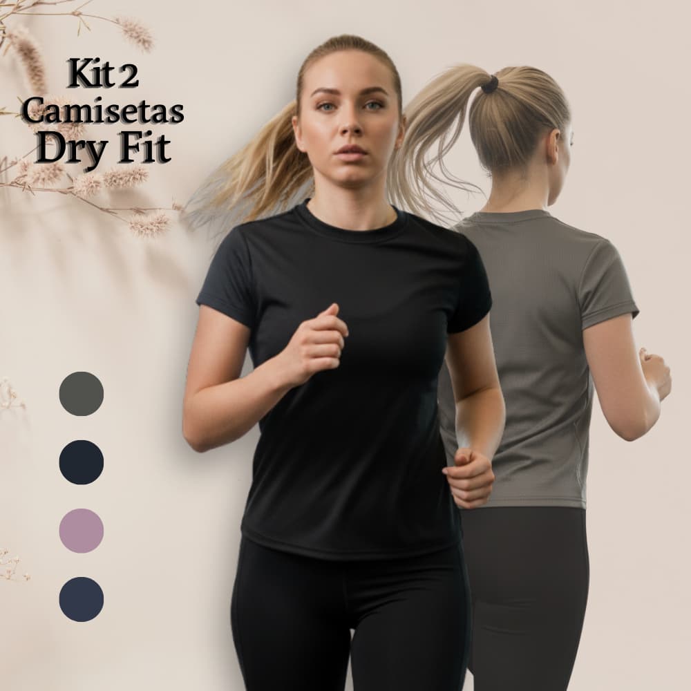 Kit 2 Blusas Camisetas Femininas Dry Fit Basicas Lisas para Treino Academia Casual Confortavel