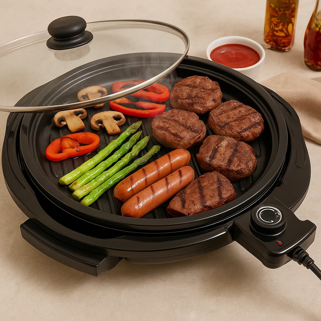 Grill Eletrico Redondo Termostato Ajustavel Antiaderente Design Moderno 220V