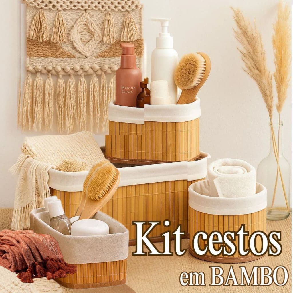 Caixa Cesto Organizador  Multiuso em Bambu Decoração casa Banheiro  Porta papel Higiênico Toalhas Closet Armários