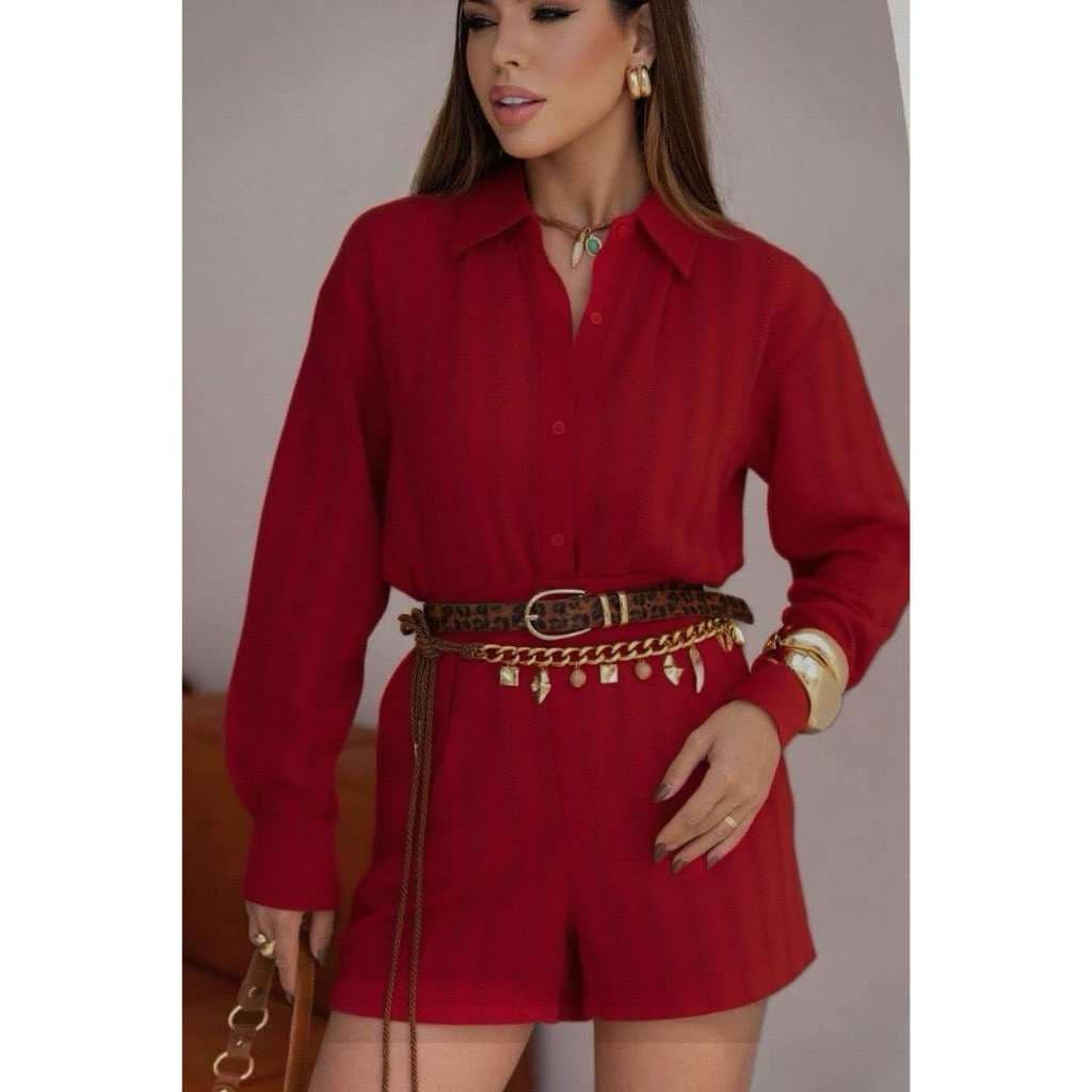 Conjunto feminino de linho，casual chique，Roupa elegante  Conjunto moda verão Sem cinto
