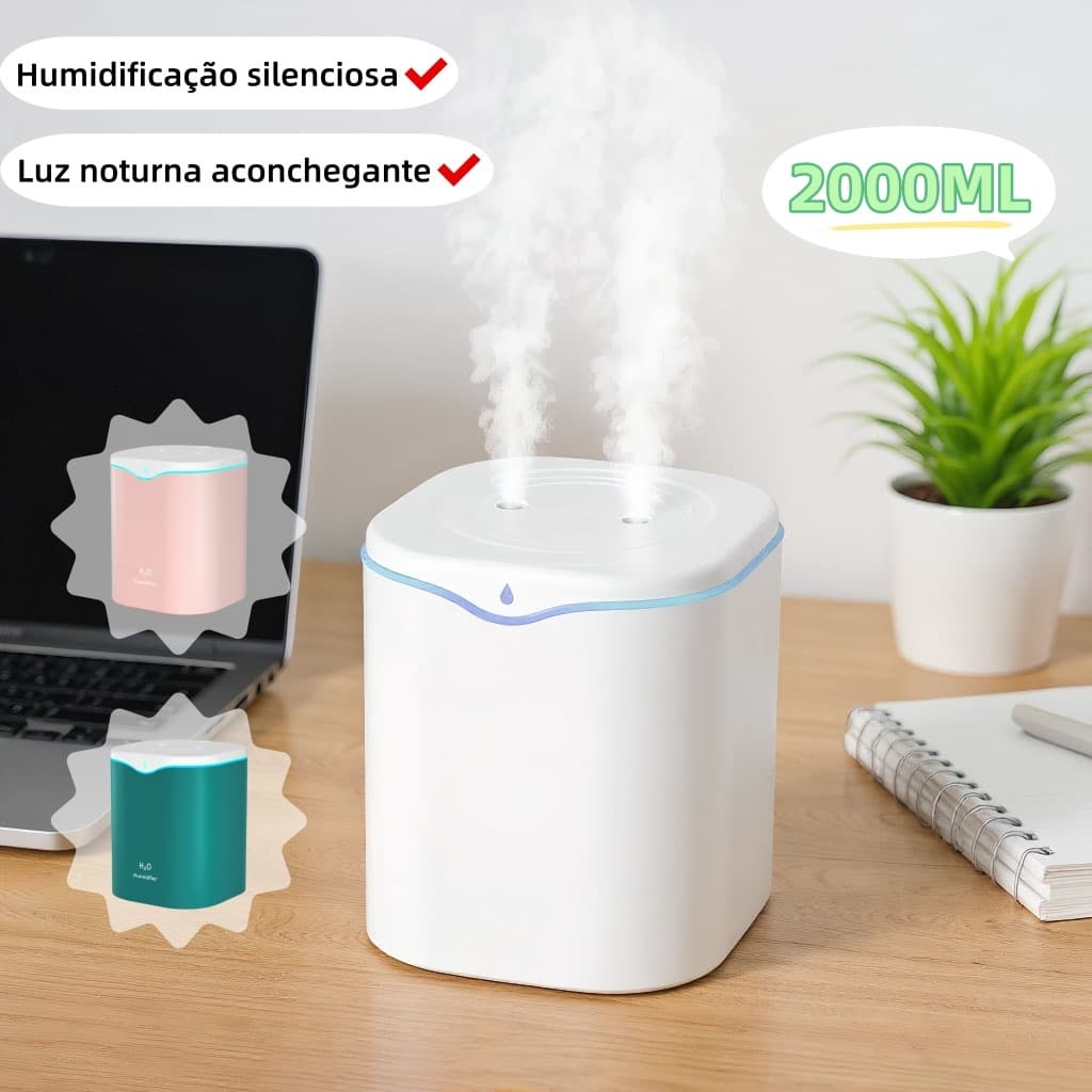 Umidificador De Pulverização Dupla De Gota D'água 600ml 2000ml Nano Atomização De Grande Capacidade Nova Tecnologia