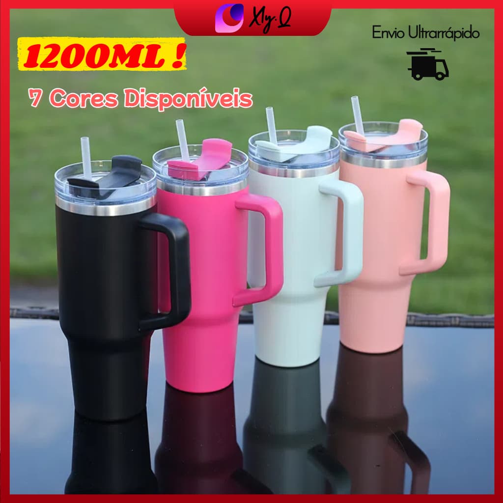 Térmica 1200ml Inox Parede Dupla – Tampa Canudo Premium | Para Família, Viagens e Carro
