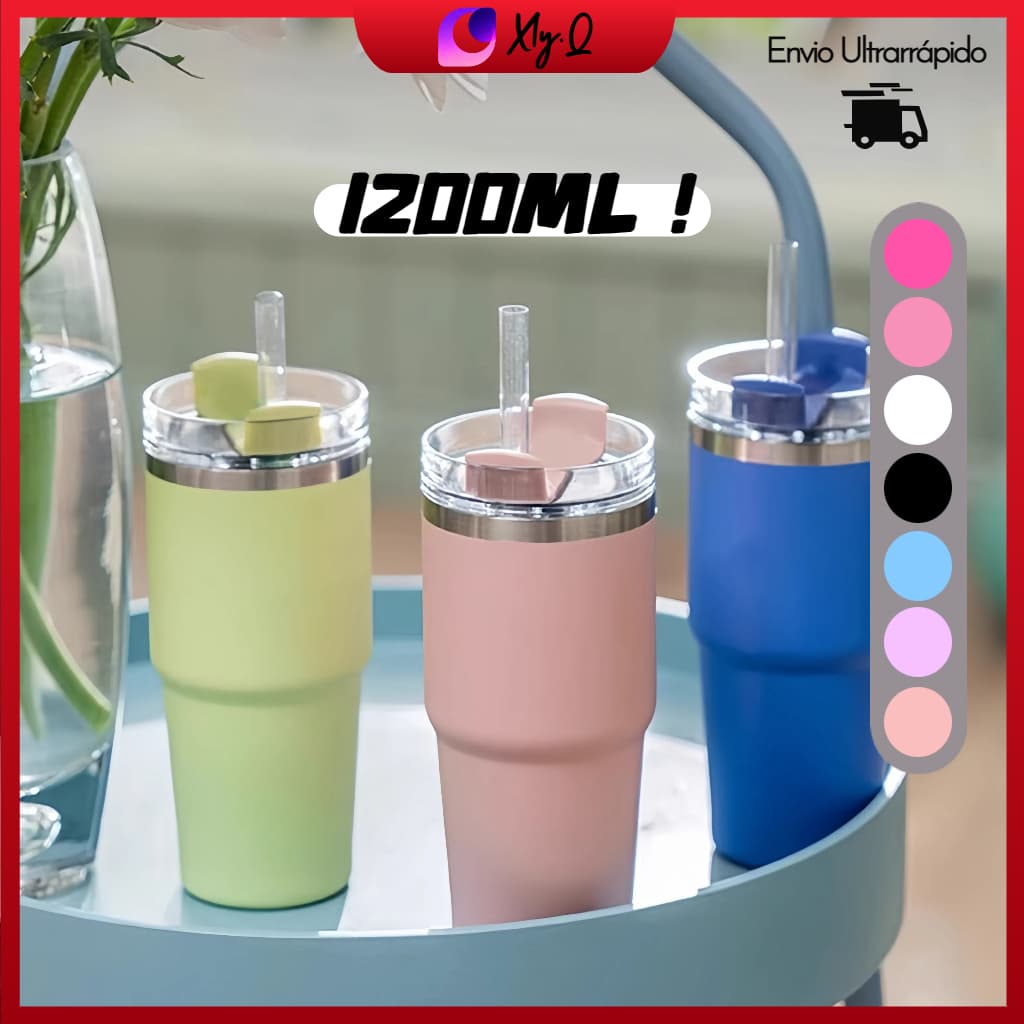 Garrafa Inox Térmica 1200ml Parede Dupla Tampa Canudo Premium Para Viagens/Piknic Resistente a Impactos