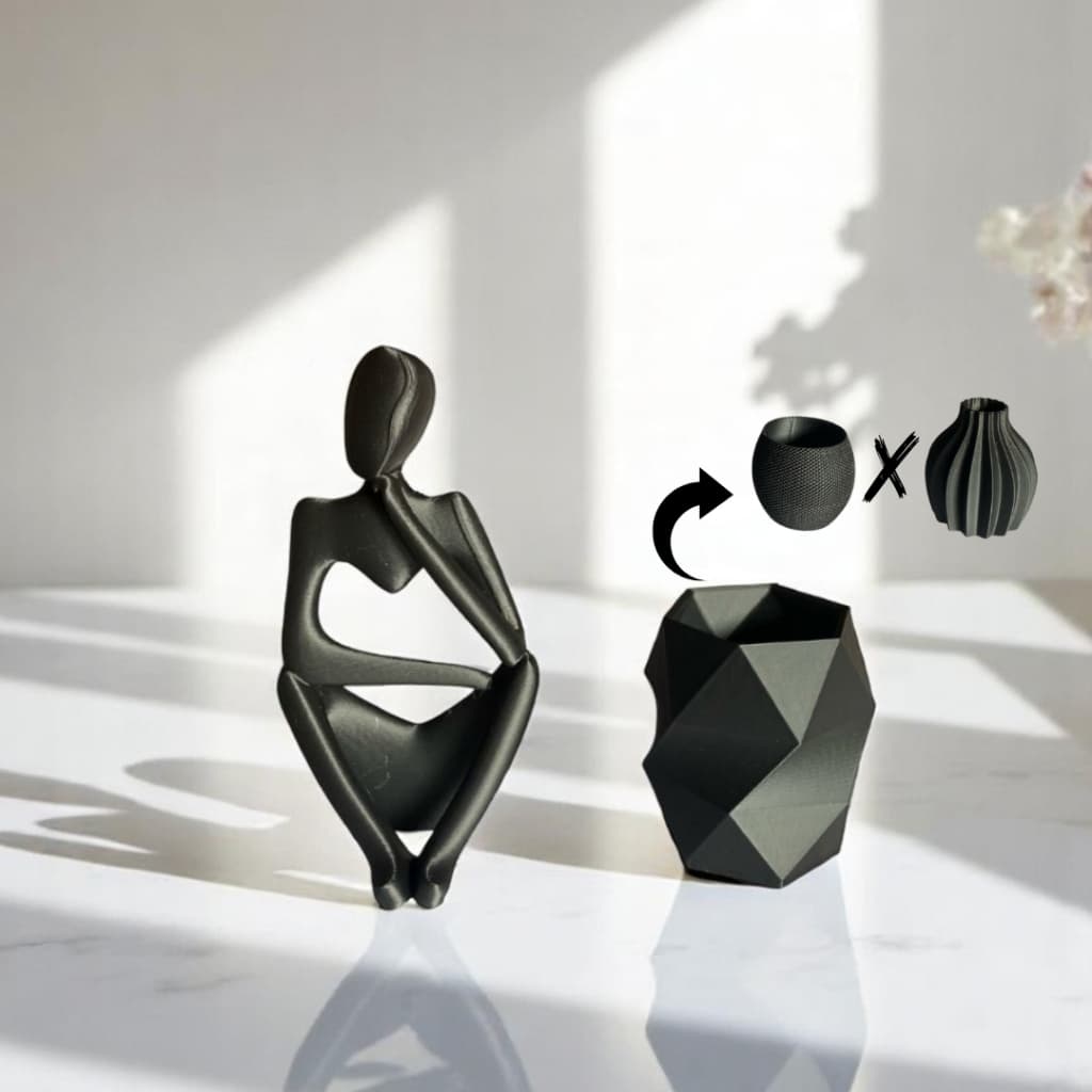 Kit Estátua Pensadora + Mini Vaso decorativo moderno