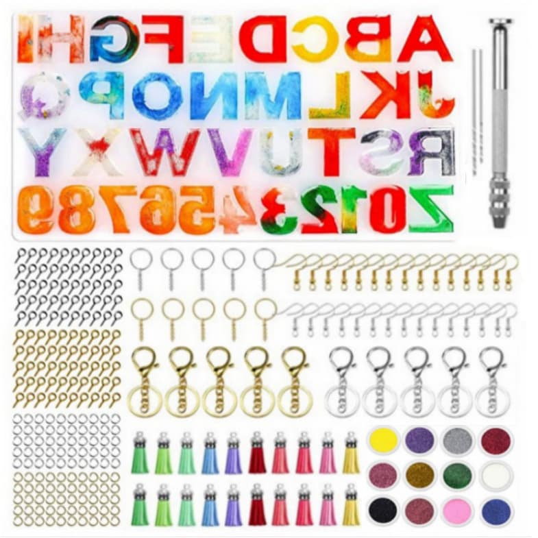 Kit de Moldes de Resina Epóxi 308 Peças - Acessórios para DIY, Chaveiros e Bijuterias