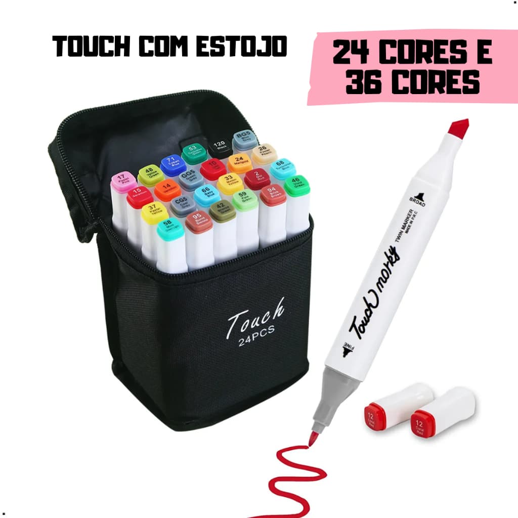 24/36 Caneta Touch Estojo Marcadora Ponta Dupla Modelo Branco Aquarela Pintar Material Escolar