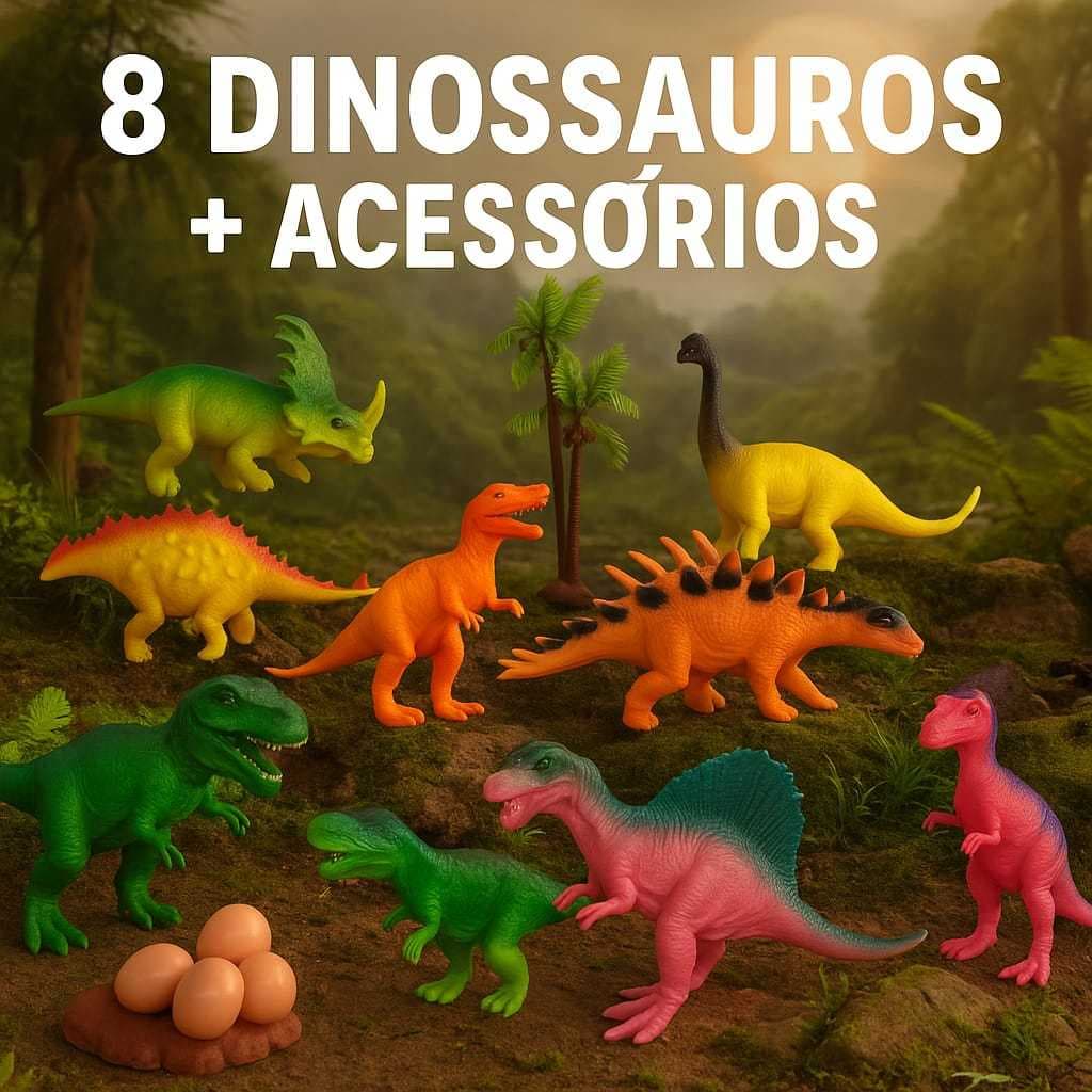 Dinossauros Animais Jurassicos Super Realista Kit Coleção Com 8 Dinossauros Diferentes