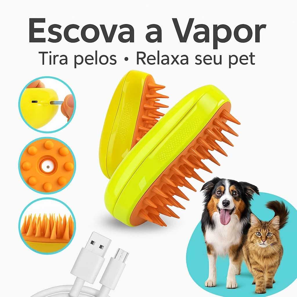 Escova Elétrica Vapor Pet 3 Em 1 Desembaraça Pelos Massagem Recarregável Portátil