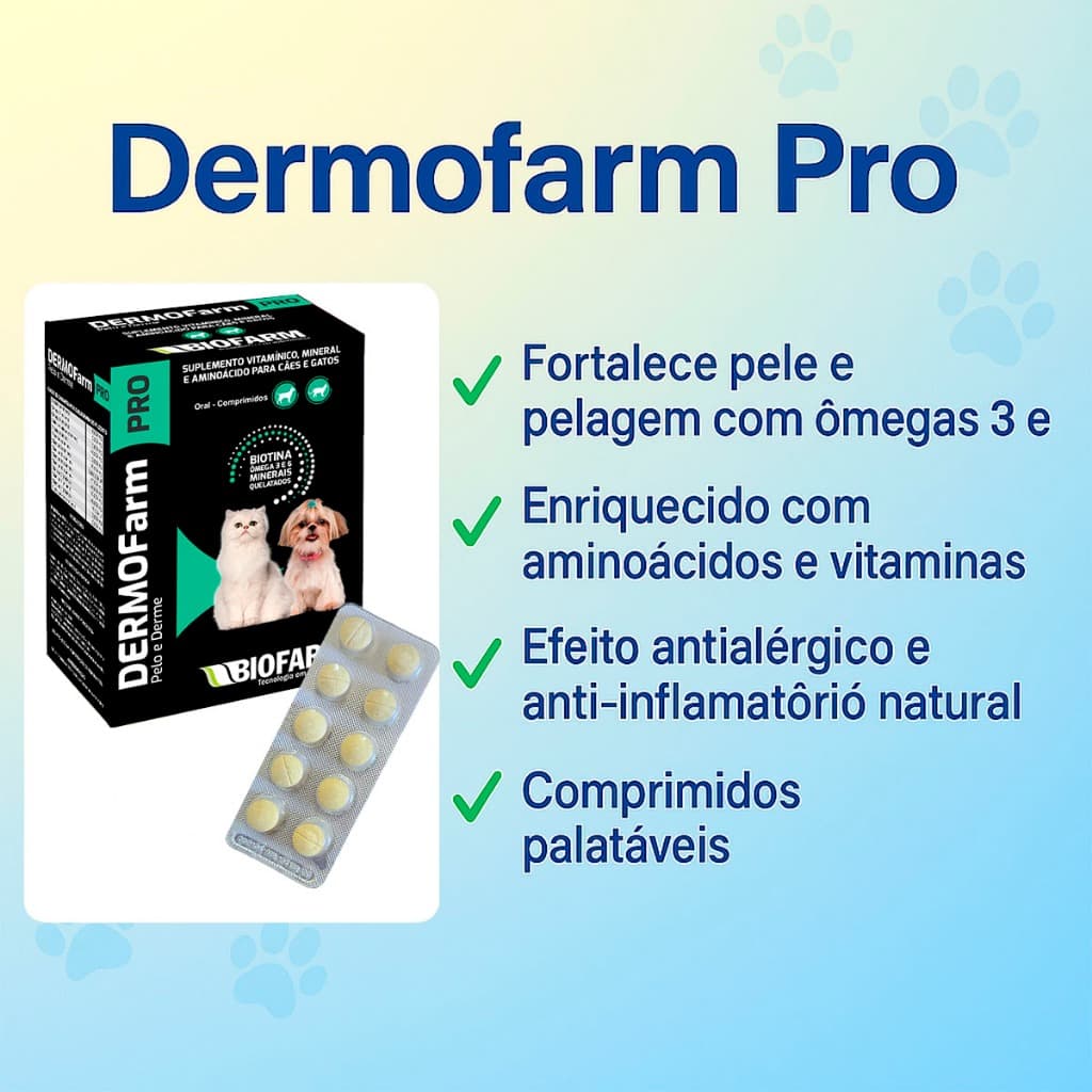 Dermofarm Pro Suplemento Vitamínico Cães e Gatos Biofarm - 10 comprimidos