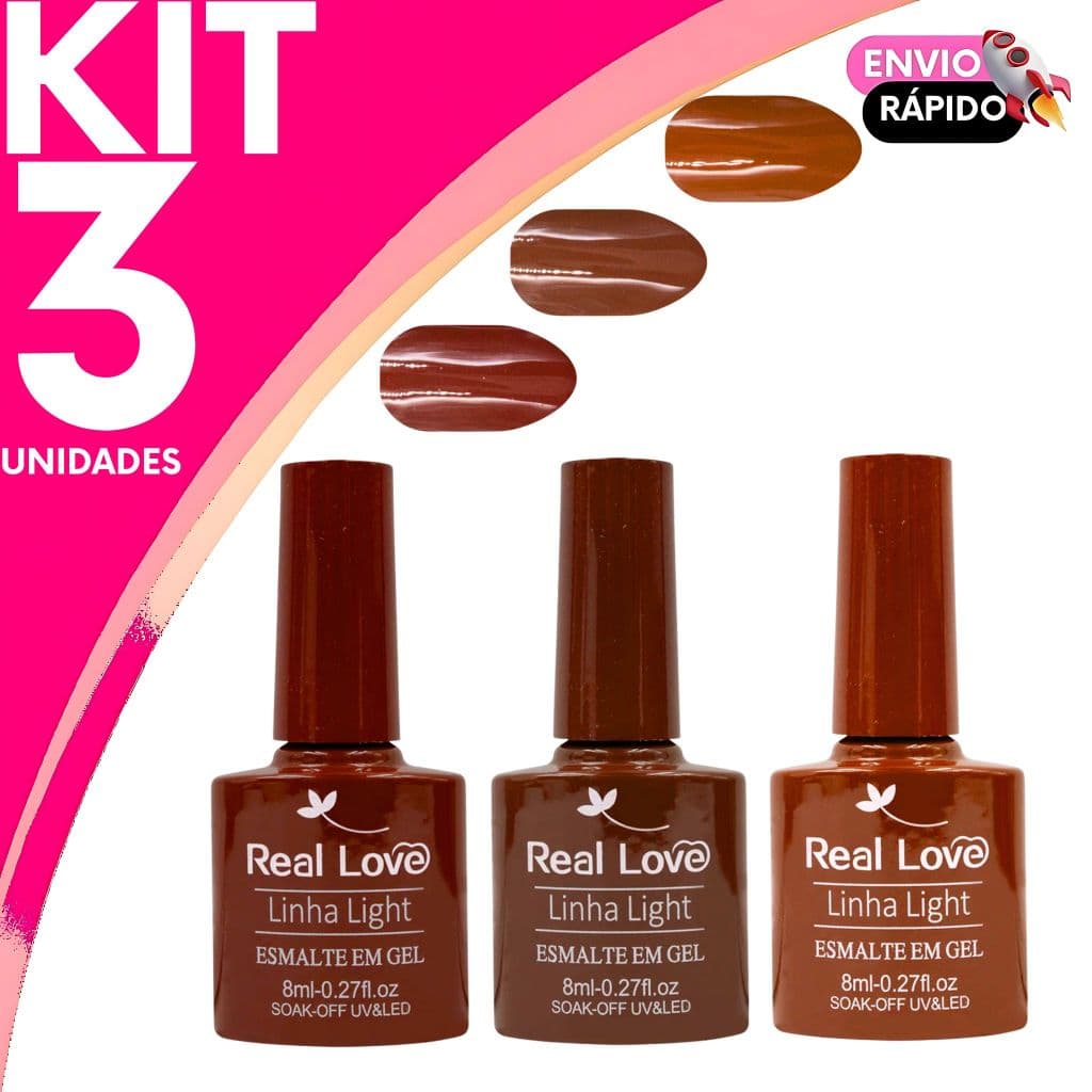 Esmalte em Gel Tons de Marrom Real Love Linha Light Color - Secagem Rápida Longa Duração