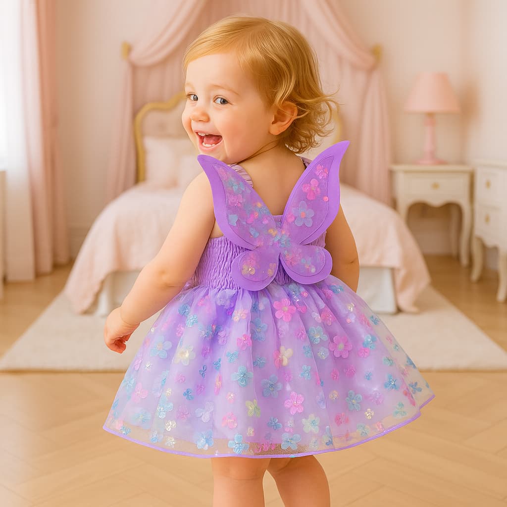 Vestido Infantil Luxo Feminino Festa Borboleta Asa Corrida Escolha